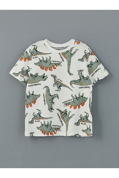 LC Waikiki Crew Neck Dinosaur Printed Boys' T-Shirt