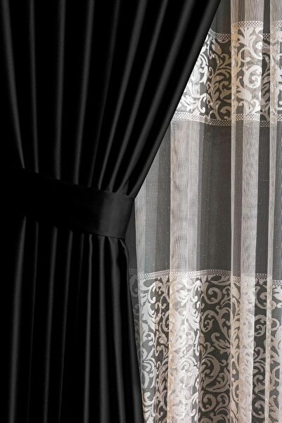 MERYKAR HOME COLLECTİON Lüks 1. Kalite Pileli Siyah Karartma Blackout Fon Per...