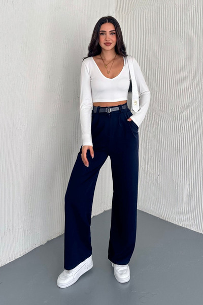 Swana Pantaloni Palazzo de damă cu centură