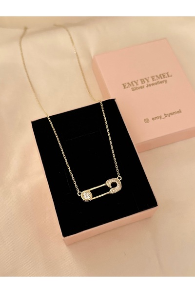 emy by emel luxury silver jewelry Altın Kaplama Çengelli İğne Kolye 925 Ayar ...