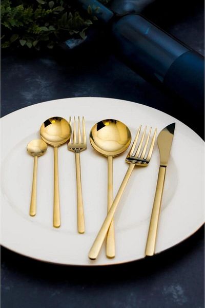 AROW Milano Gold 36 Piece Spoon Knife Set for 6 People