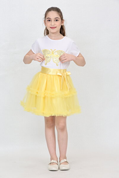 FATELLA Devojčice - leptir Sa deznom izvezena žuta suknja sa volanima, detalj...