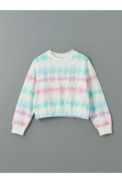 LC Waikiki Crew Neck Tie Dye Patterned Girl's Sweatshirt