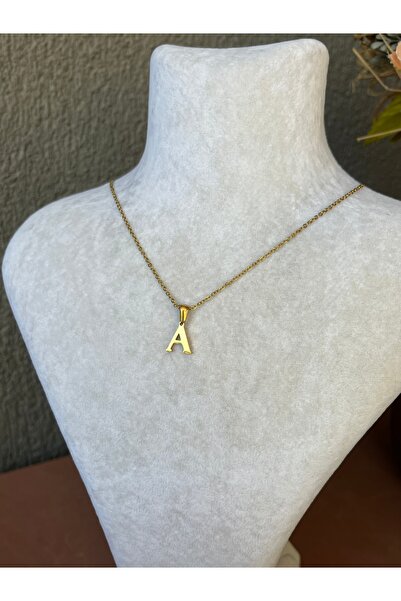 BURÇİN AKSESUAR 316l Ayar Kararmaz Altın Renk Minimal A Harf Çelik Kolye
