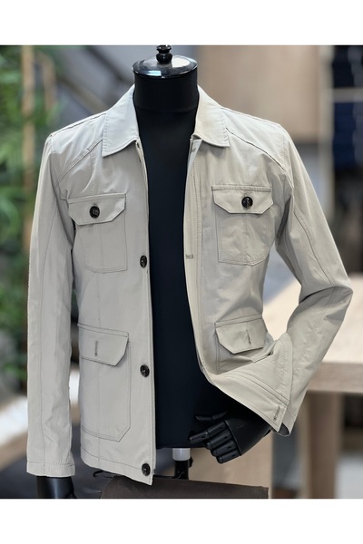 SAVARA Men's Slimfit 4 Pocket Seasonal Thin Beige Color Cotton Coat