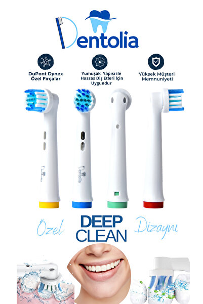 Dentolia Oral-B Uyumlu Şarjlı ve Pilli Diş Fırçası Yedek Başlığı 4 Adet DEEP CLEAN