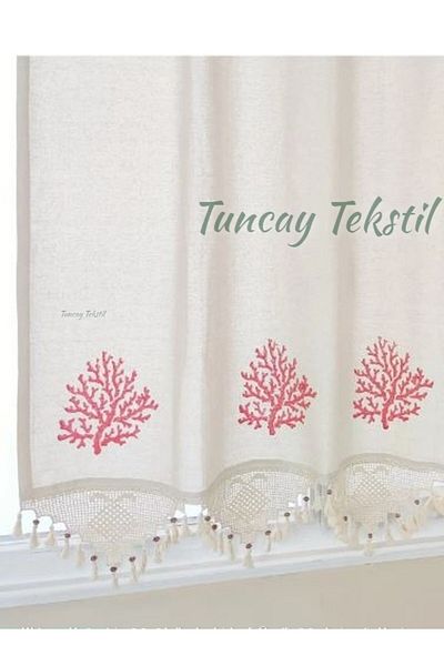 TUNCAY TEKSTİL Red Coral Printed 100% Cotton Handcrafted Lace Finding Linen Curtain