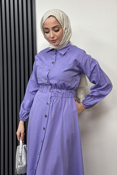 Tesettür Diyarı Γυναικείο μεταλλικό φόρεμα Rapalin Hijab με κουμπιά