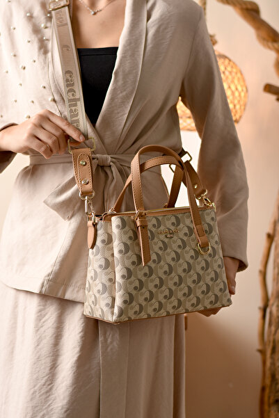 Cacharel Women's Hand and Shoulder Bag with Monogram Pattern - 8008