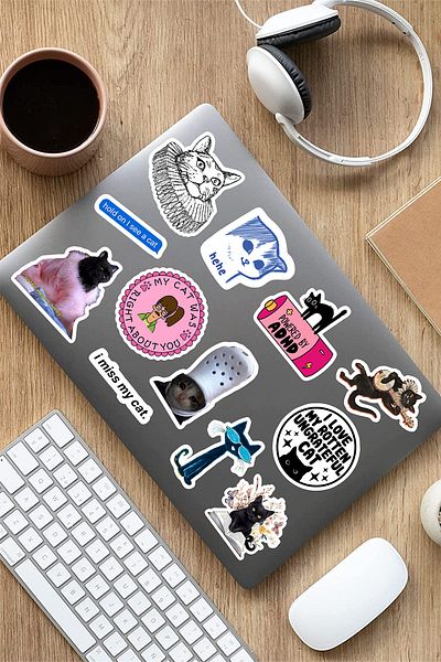 AR Sticker Set de 8 autocolante pentru laptop și tabletă cu tematică Cats