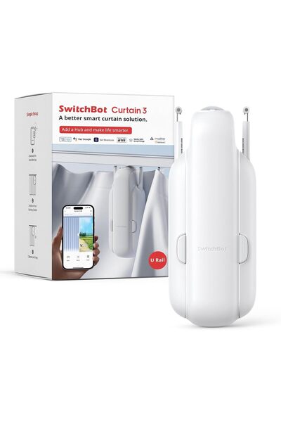 SwitchBot جهاز فتح الستائر الأوتوماتيكي الذكي U Rail 3 مع جهاز تحكم عن بعد يع...