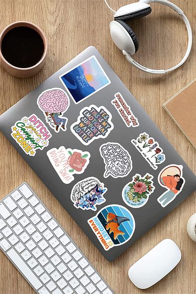 AR Sticker مجموعة من 14 ملصقًا للكمبيوتر المحمول ذو طابع فني فني