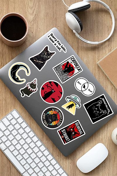 AR Sticker مجموعة من 6 ملصقات للكمبيوتر المحمول على شكل قطة