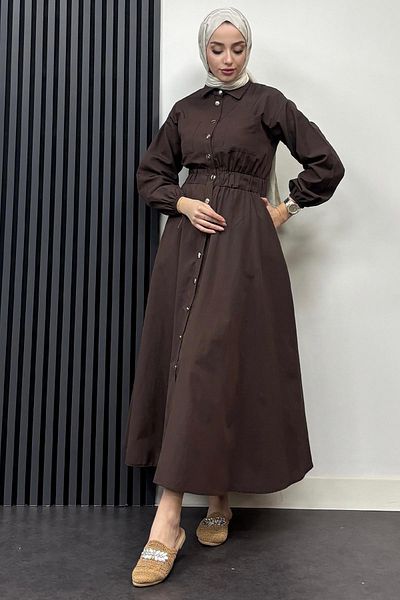 Tesettür Diyarı Γυναικείο μεταλλικό φόρεμα Rapalin Hijab με κουμπιά