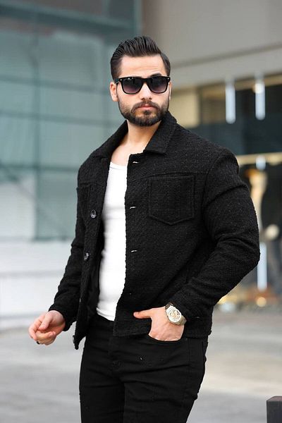 inpool Unisex, γιακάς πουκάμισου, Διπλή τσέπη, Standard Fit, Υφαντό μπουφάν USE589