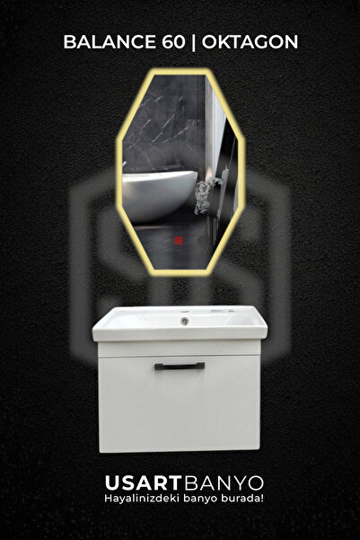 USART BANYO Balance 60 cm Banyo Dolabı + Reflectus Vazo Günışığı Led Ayna 80*50 cm