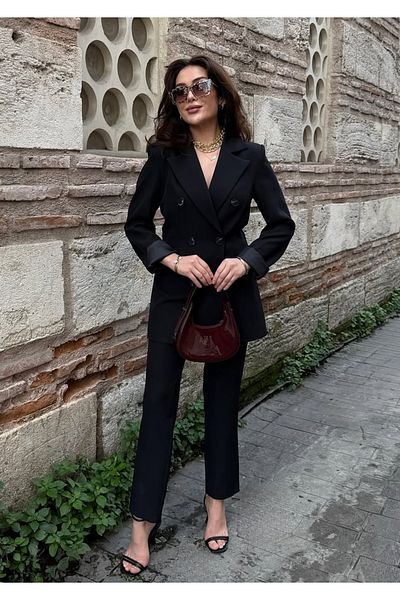 pembekurdelem Black Women's Classic Long Jacket and Pants Set