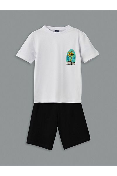 LC Waikiki New Season Crew Neck Boys' Shorts Pajama Set - S5L855Z4