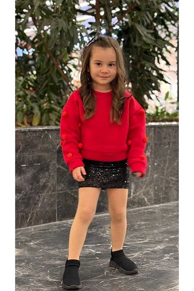 Süslüm Kids Red Pompom Sequin Sequin Set