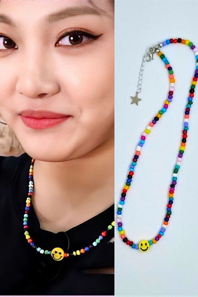 KRIMO Kpop Aespa Ningning Smiley Sand Beads Necklace