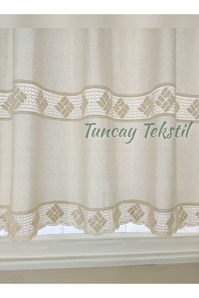 TUNCAY TEKSTİL Buldan Work Authentic Curtain 100% Cotton Natural Linen Sunshade Curtain with Laces on the End