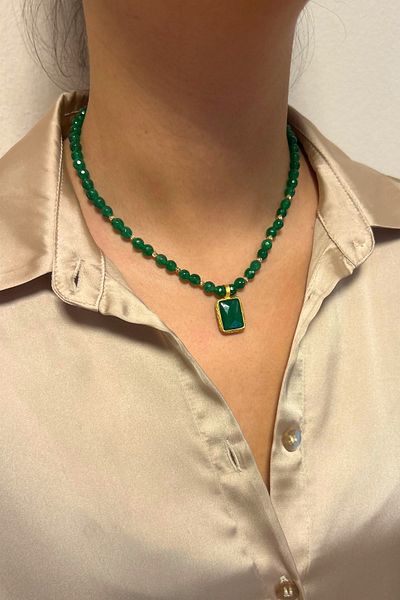 Suerte Accessories Handmade Jade Natural Stone Jade Natural Stone Tip Special Design Women's Green Necklace