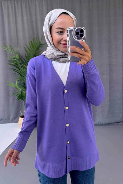 Ka Hijab Ζακέτα Mercerized Hijab με λαιμόκοψη V με σκίσιμο στο πλάι - λιλά