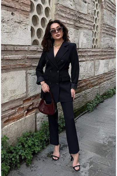 pembekurdelem Black Women's Classic Long Jacket and Pants Set