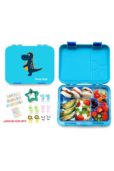 Eazy Kids صندوق غداء بينتو قابل للتحويل بسعة 6 و4 أشخاص - أزرق دينو