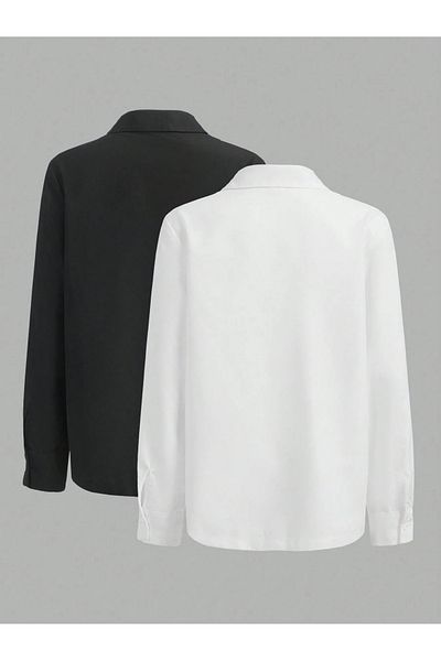 Mhm Men's Black and White 2 Pack Regular Fit Long Sleeve Classic Shirt