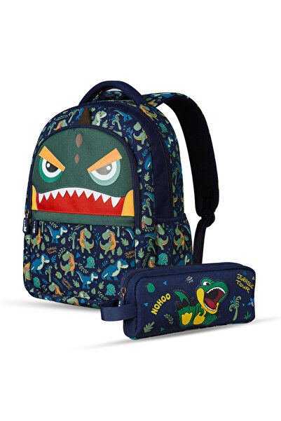 Nohoo حقيبة مدرسية للأطفال مقاس 16 بوصة مع حافظة أقلام كومبو ديناصور - أخضر
