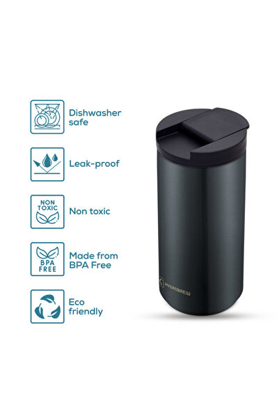 Hydrobrew Double Wall Insulated Tumbler Water Bottle - Black, 400ml