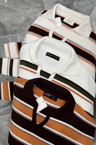 Banu Angay Polo Neck Sweater with Placket - Bone and Bitter Brown
