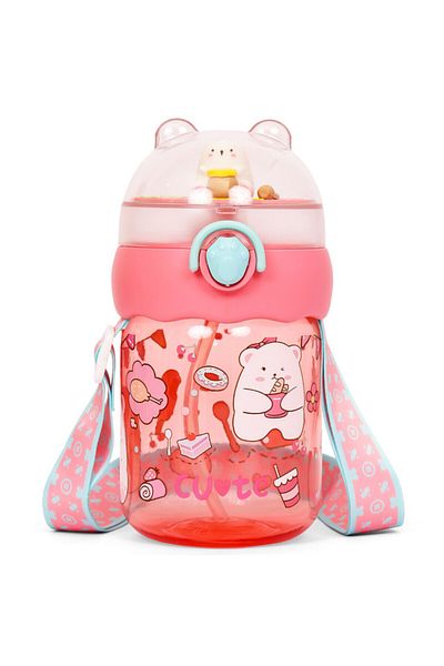 Eazy Kids Water Bottle 580ml wt straw - Rose Red