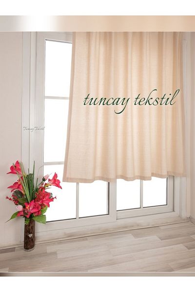 TUNCAY TEKSTİL 100% Cotton Buldan Work Plain Plain Linen Woven Sunshade Curtain Laces