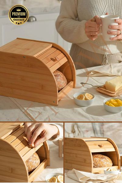 NEWNOW Bamboo Bread Box, Bread Cabinet, Narrow Space Bamboo Bread Holder 27 * 20 cm