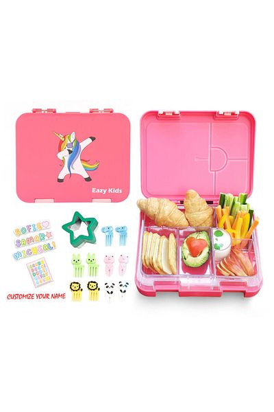 Eazy Kids صندوق غداء بينتو قابل للتحويل 6 و 4 قطع - وردي يونيكورن