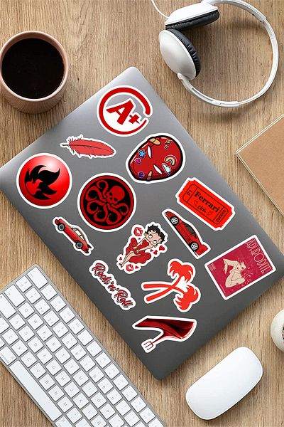 AR Sticker Vsco Red - Σετ αυτοκόλλητων 10 τεμαχίων για φορητό υπολογιστή, φορητό υπολογιστή και tablet