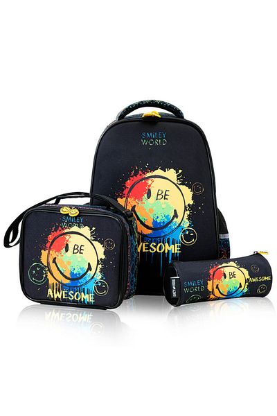 Eazy Kids مجموعة من 3 حقائب مدرسية مقاس 17 بوصة مع حقيبة غداء وحافظة أقلام رائعة - أسود