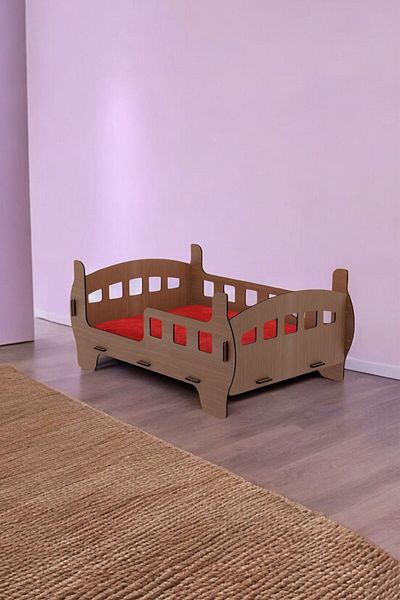 Evene Walnut Colored Large Cat Bed - Wooden Durable Crib Bed Frame Model