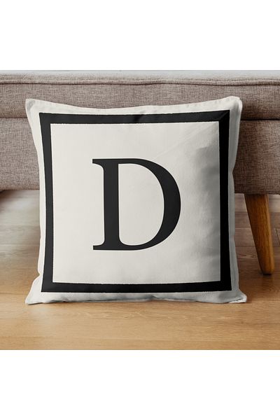 PerdeYap1980 Letter D Patterned Gift Decorative Throw Pillow Pillow Case - 43X 43 cm Cream-Black