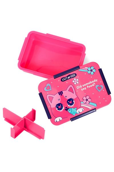 Eazy Kids صندوق غداء بنتو قابل للتحويل بمساحة 1/2/3/4 مقصورة على شكل قطة - وردي 850 مل