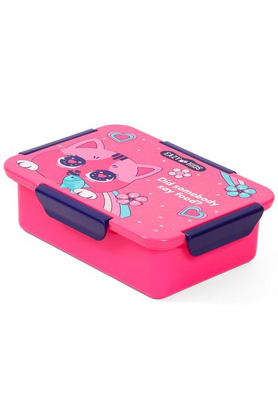 Eazy Kids صندوق غداء بنتو قابل للتحويل بمساحة 1/2/3/4 مقصورة على شكل قطة - وردي 850 مل
