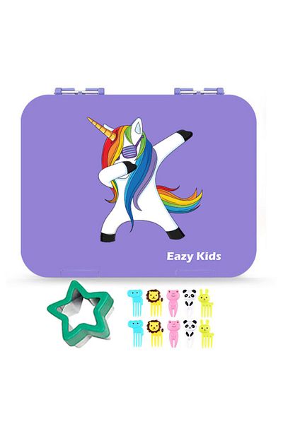 Eazy Kids صندوق غداء بنتو مكون من 6 أقسام - يونيكورن بنفسجي