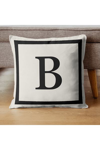 PerdeYap1980 Letter B Patterned Gift Decorative Throw Pillow Pillow Case - 43X 43 cm Cream-Black