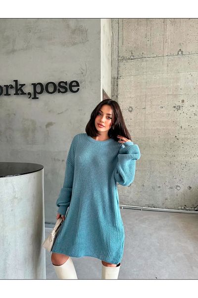 ibeeka Rochie pulover oversize Thessaloniki - Tunica Baby Blue Culoare Pastel, Marime Standard