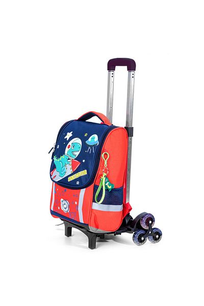 Eazy Kids School Bag Dino in Space wt Trolley - Red