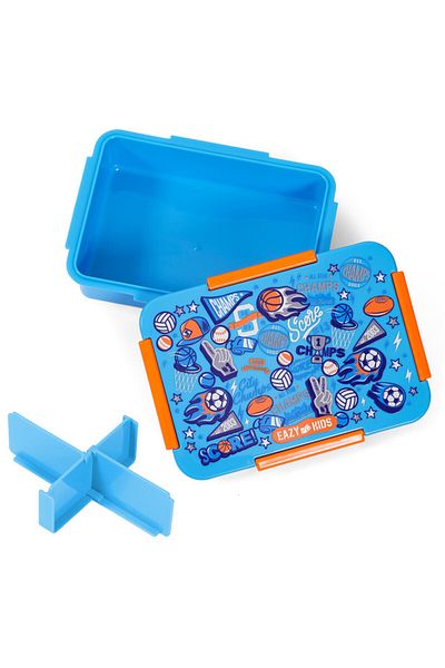 Eazy Kids صندوق غداء بنتو قابل للتحويل بمساحة 1/2/3/4 حجرات بتصميم كرة قدم - أزرق 850 مل