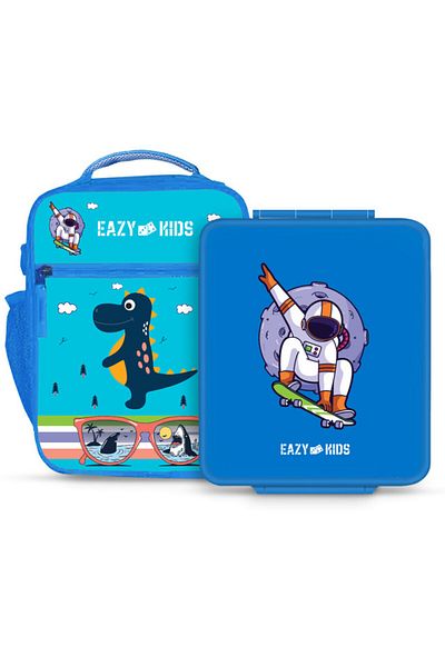 Eazy Kids Bento Boxes wt Insulated Lunch Bag Combo - Baby Astronaut Blue