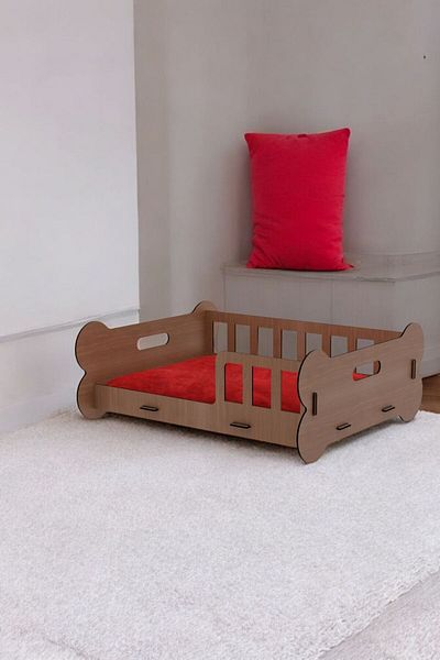 Evene Walnut Colored Large Cat Bed - Wooden Durable Bone Model Decorative